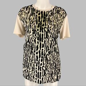 GIAMBATTISTA VALLI Size XS White Black Silk Animal Print T-Shirt